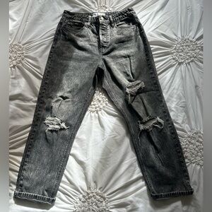 Black acid wash ripped jeans